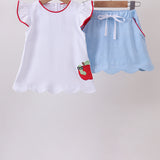 The Porch Blue Apple Applique Skorts Set
