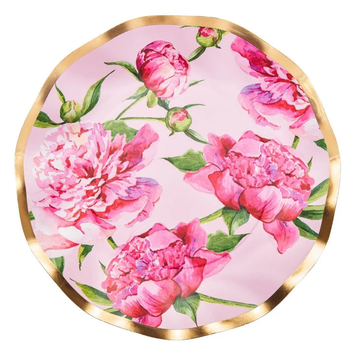 Sophistiplate Wavy Salad Plate Pink Peonies- 8 Package