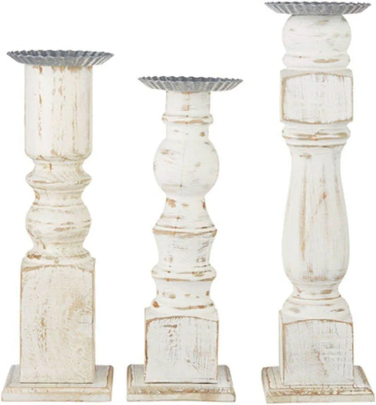 The Porch Raz White-Washed Candleholder Set