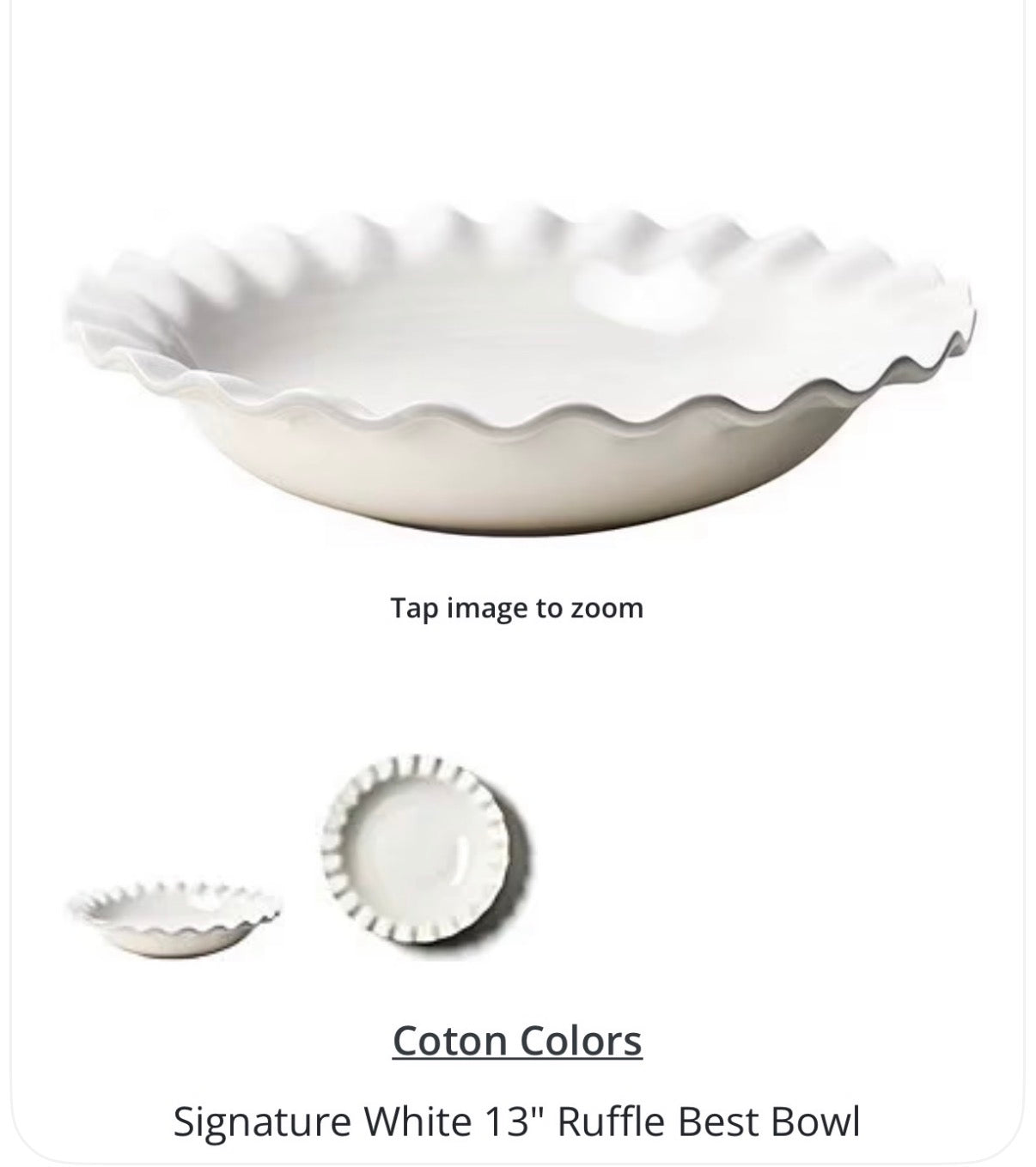 The Porch Coton Colors 13” White Ruffle Bowl