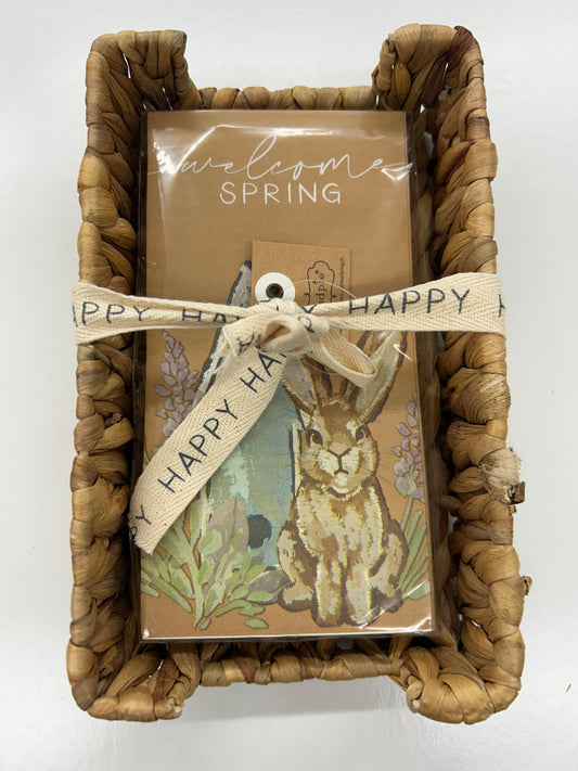 The Porch Mud Pie Seagrass Napkin Holder with Easter Napkins