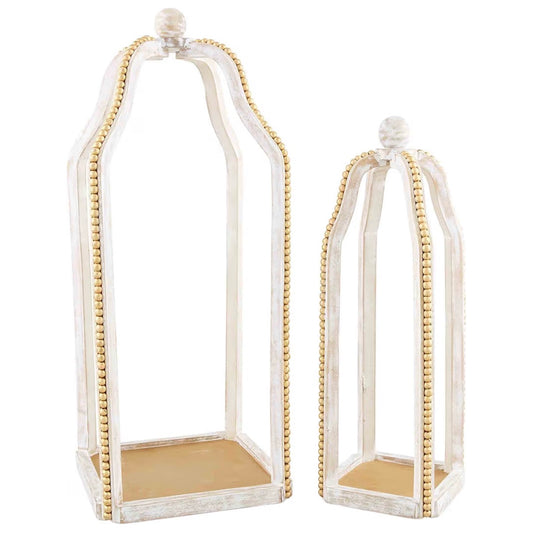 The Porch Mud Pie White-Washed Gold Beaded Lantern Set