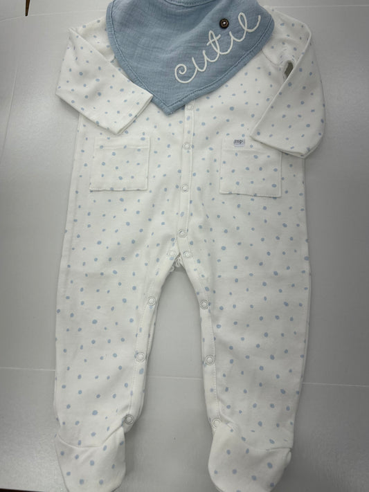 The Porch Mud Pie White & Blue Mini Dots and Cutie Blue Bib