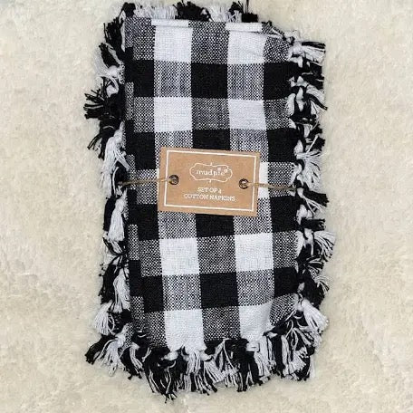 The Porch Mud Pie Black and White Check Fringed Napkins