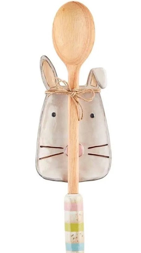 The Porch Mud Pie Bunny Spoon Rest and Wooden Spoon Set