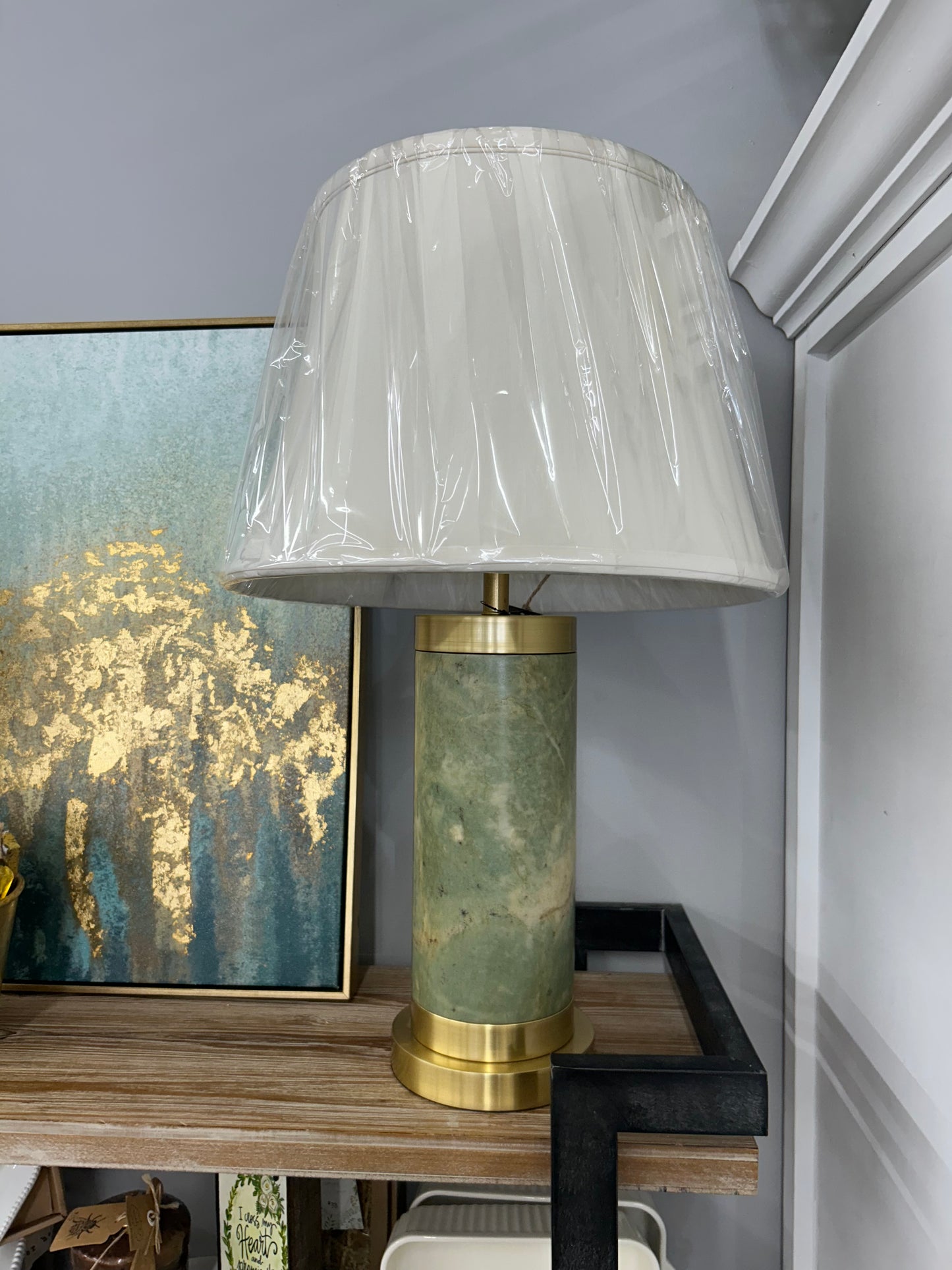 The Porch Jade Marble with Brass Lamp