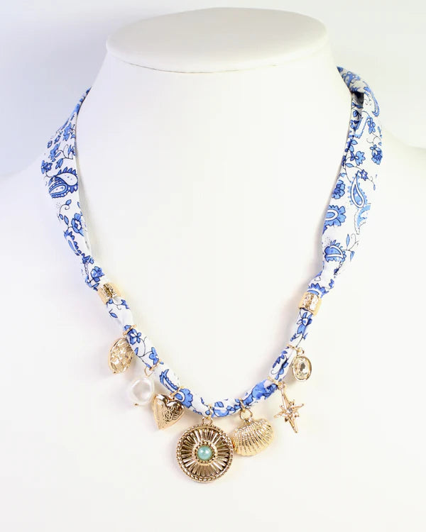 Caroline Hill Winnie Scarf Charm Necklace Blue