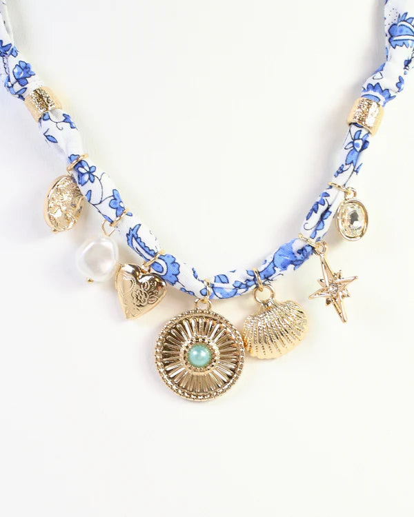 Caroline Hill Winnie Scarf Charm Necklace Blue