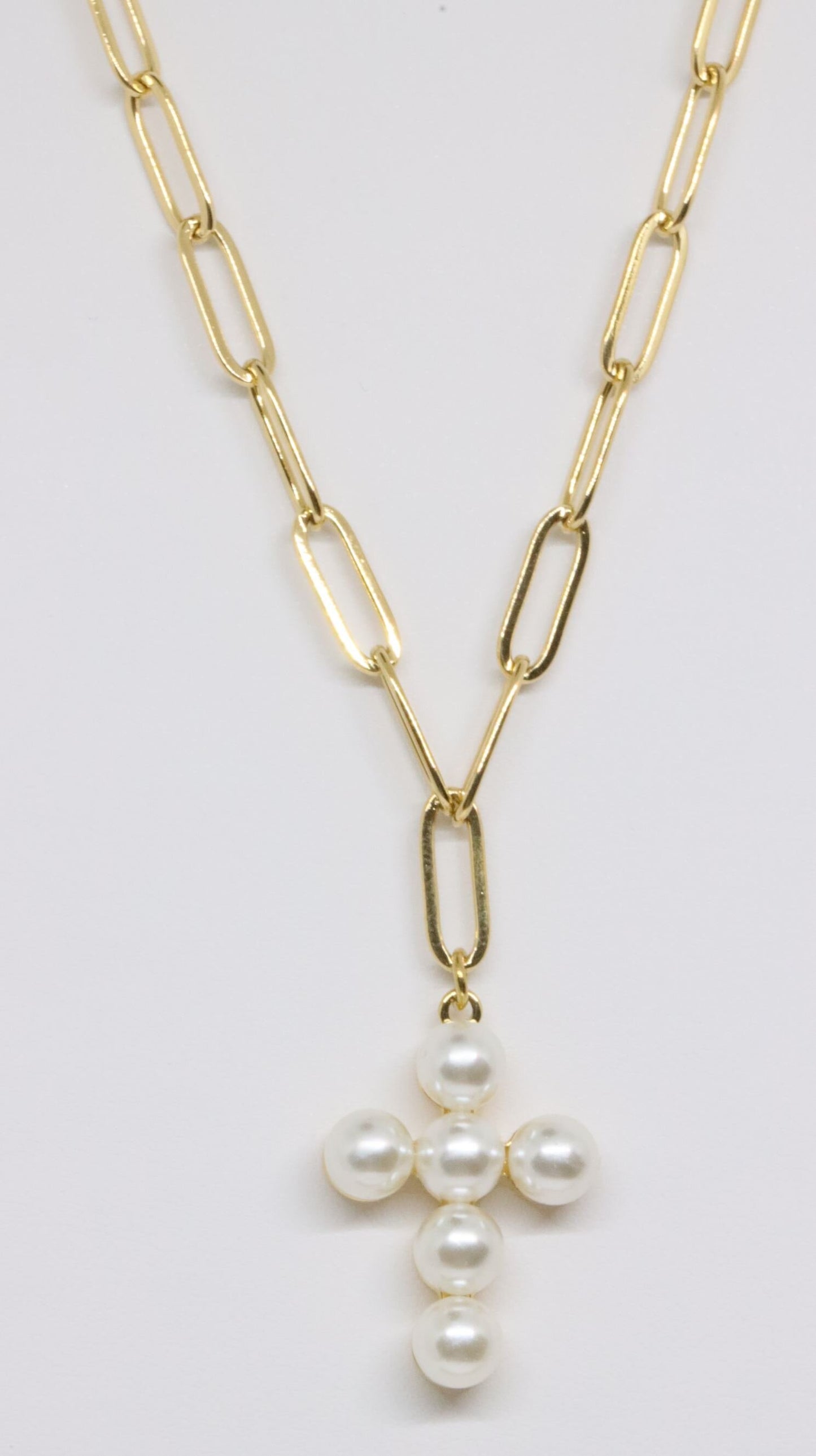 Haute Mess Pearl Cross Necklace