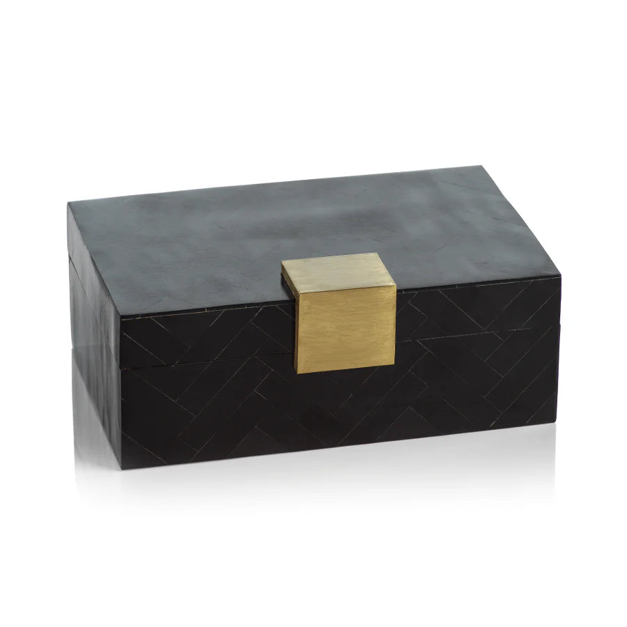 Zodax Cape Verde Blk Resin Chevron Inlaid Box w/Brass Trim