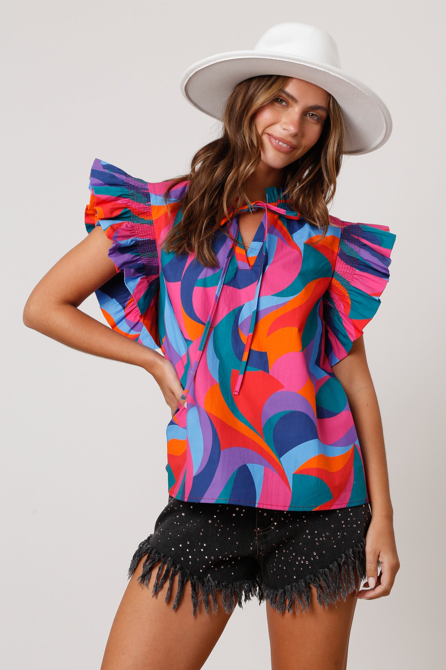 Radiant Rays Ruffle Sleeve Top