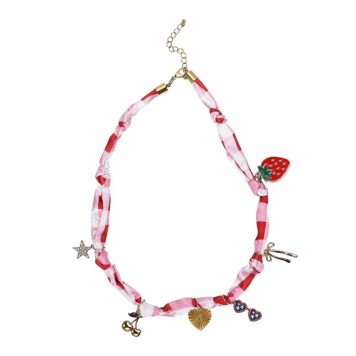 Packed Party All-American Gingham Satin Scarf Charm Necklace