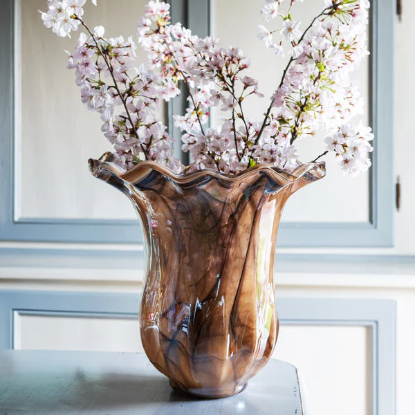 Vietri Onda Glass Tortoiseshell Large Tulip Vase
