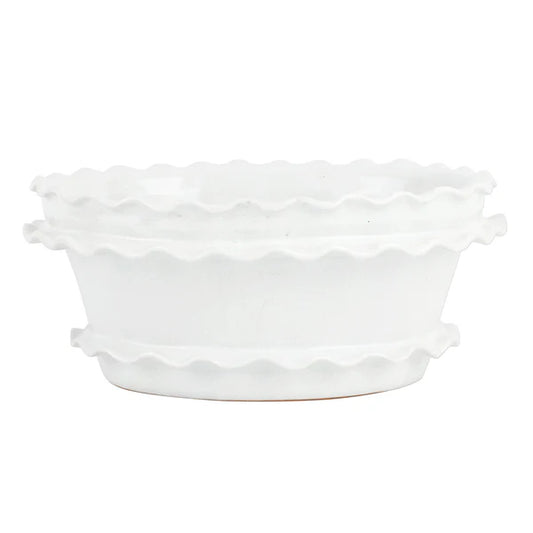 Vietri Rustic Garden White Ruffle Oval Planter