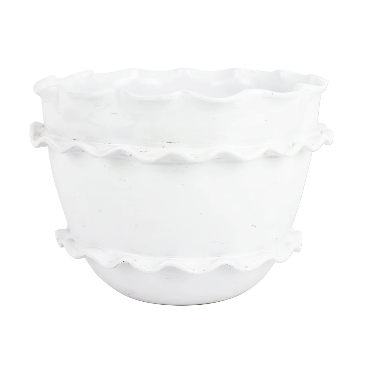 Vietri Rustic Garden White Ruffle Round Planter