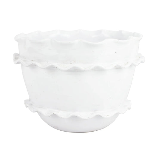 Vietri Rustic Garden White Ruffle Round Planter