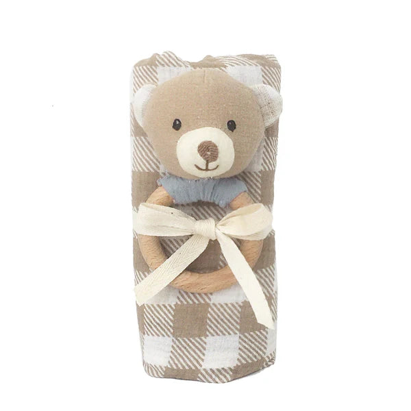 Mon Ami Blanket and Wooden Rattle Set