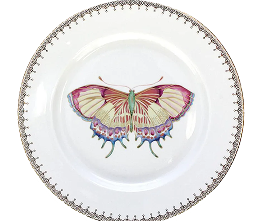 Mottahedeh Golden Teardedrop Butterfly Dessert Plate