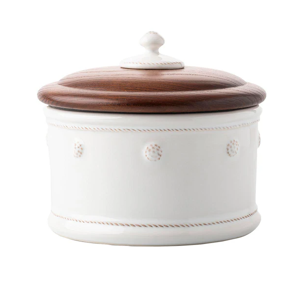 Juliska Berry & Thread Dog Treat Canister with Wooden Lid- Whitewash