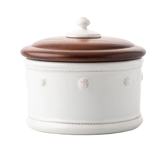 Juliska Berry & Thread Dog Treat Canister with Wooden Lid- Whitewash