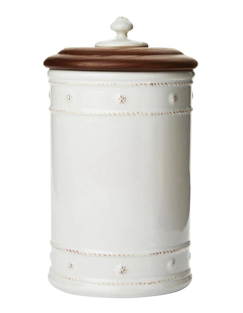 Juliska Berry & Thread Canister With Wooden Lid 10 Inch- Whitewash