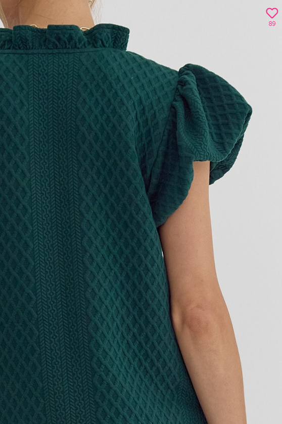 Forest Embrace V-Neck Ruffle Sleeve Sweater Dress