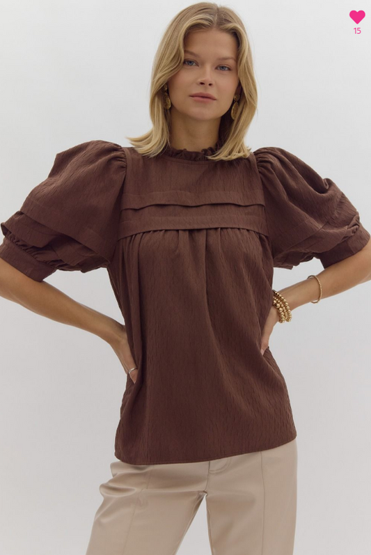 Brown Puff Sleeve Top