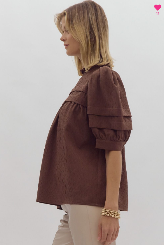 Brown Puff Sleeve Top