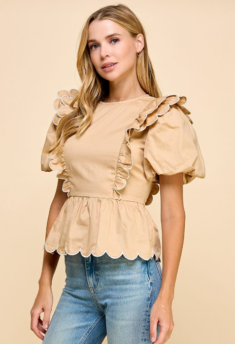 Khaki Charm Ruffle Top