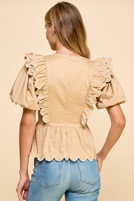 Khaki Charm Ruffle Top