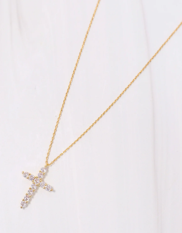 Caroline Hill Valencourt CZ Cross Necklace Gold