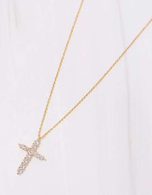 Caroline Hill Valencourt CZ Cross Necklace Gold