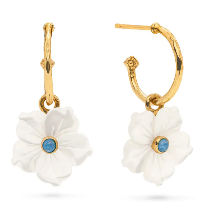 Capucine De Wulf Mermaid Garden Hoop Earrings with Flower Charm - MOP