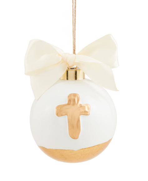 Mudpie Cross Gold Painted Ball Ornament