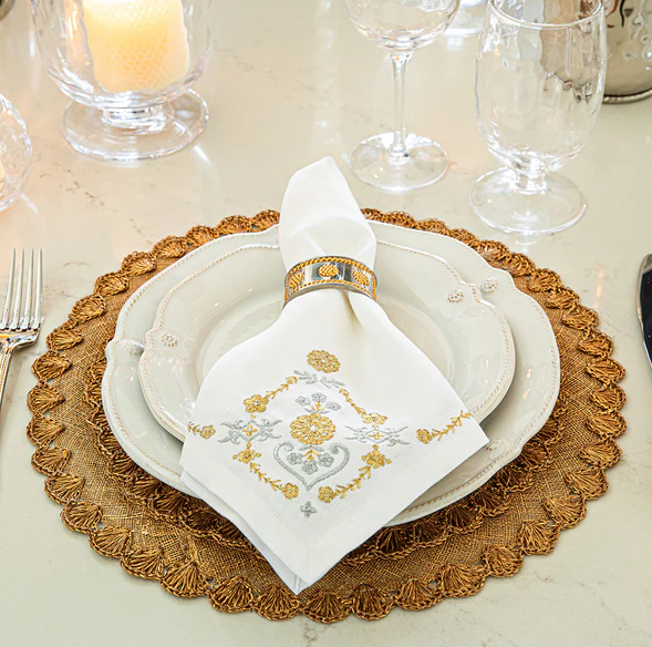 Juliska Heidi Embroidered Napkin - Gold and Silver