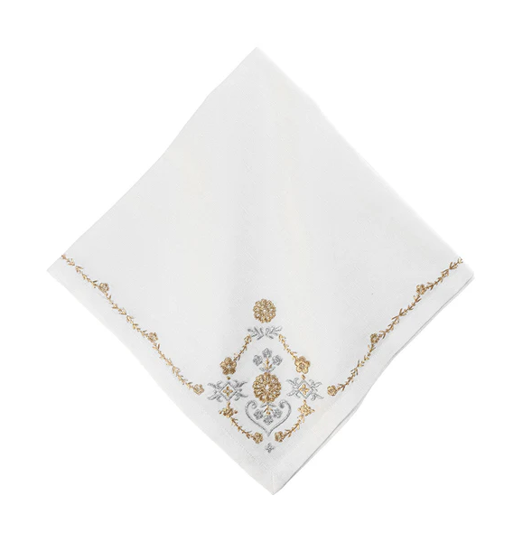 Juliska Heidi Embroidered Napkin - Gold and Silver