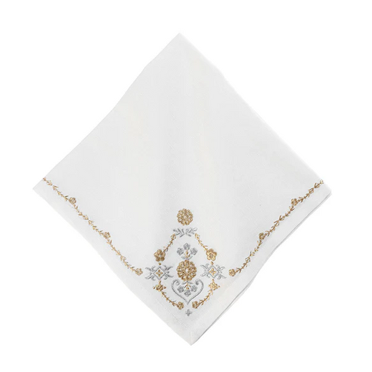 Juliska Heidi Embroidered Napkin - Gold and Silver