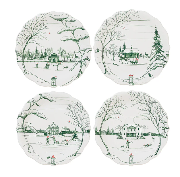 Juliska Country Estate Winter Frolic Party Plate Assorted Set of 4 - Evergreen