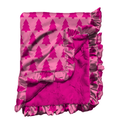 Jane Marie Dreaming of Pink Christmas Satin Ruffle Blanket