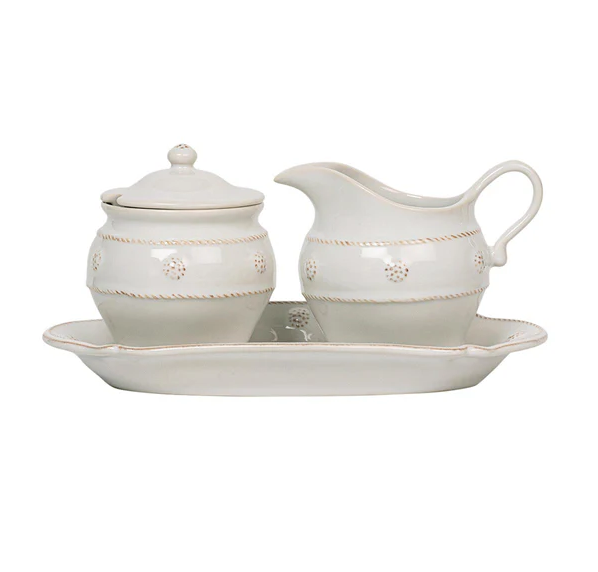 Juliska Berry & Thread Cream and Sugar 3 Piece Set- Whitewash