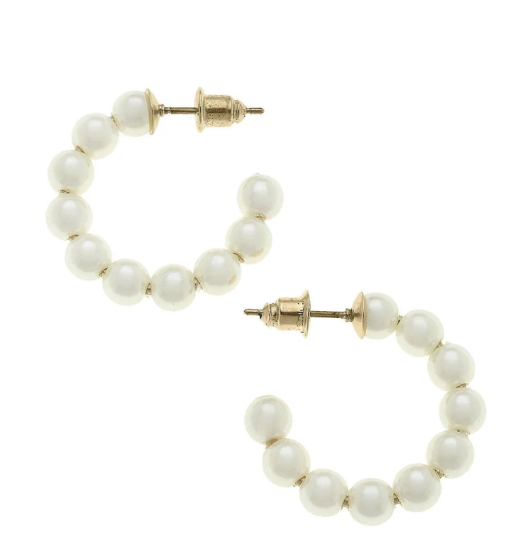 Canvas Demi Hoop Earrings in Ivory Pearl