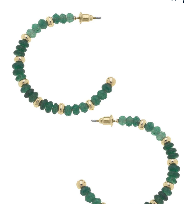 Canvas Hallie Semiprecious Beaded Hoop Earrings in Green