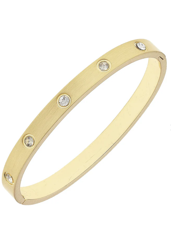 Canvas Lorraine Rhinestone Hinge Bangle in Satin Gold