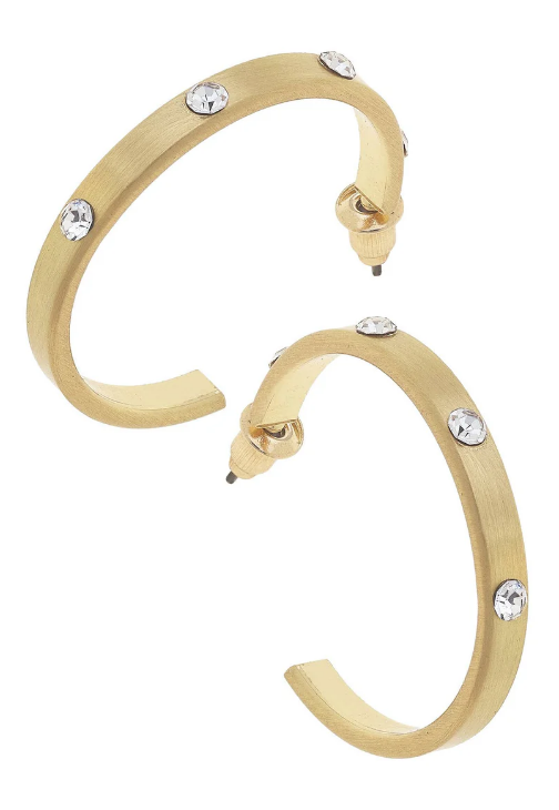 Canvas Lorraine Rhinestone Hoop Earrings in Satin Gold