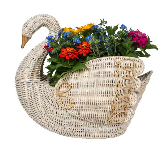 Juliska Provence Rattan Swan Basket - Whitewash