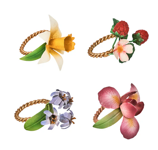 Meadow Walk Floral Napkin Ring Assorted Set/4 - Multi