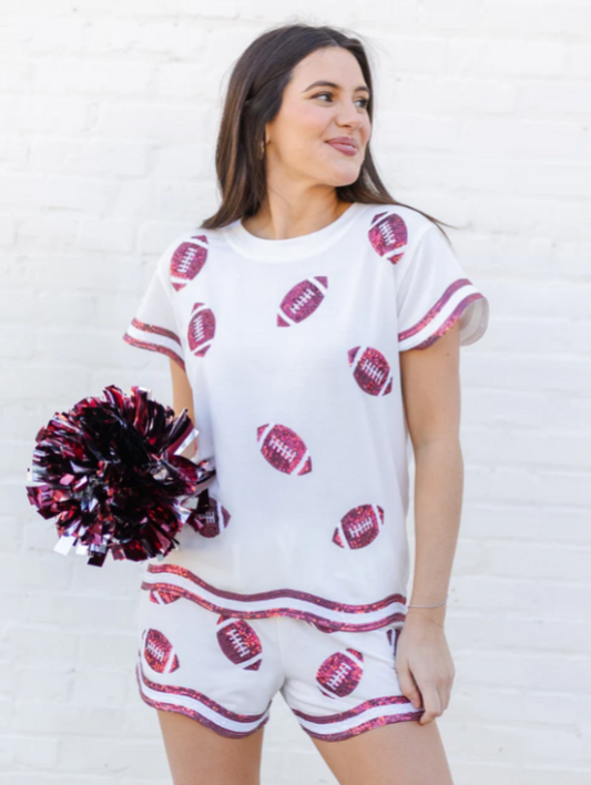 Mary Square Red & White Ginny Top & Shorts Set