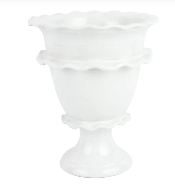 Vietri Rustic Garden White Ruffle Tall Footed Cachepot