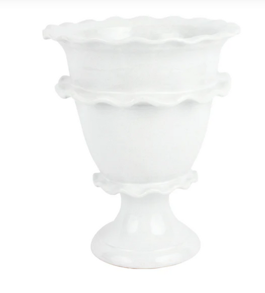 Vietri Rustic Garden White Ruffle Tall Footed Cachepot