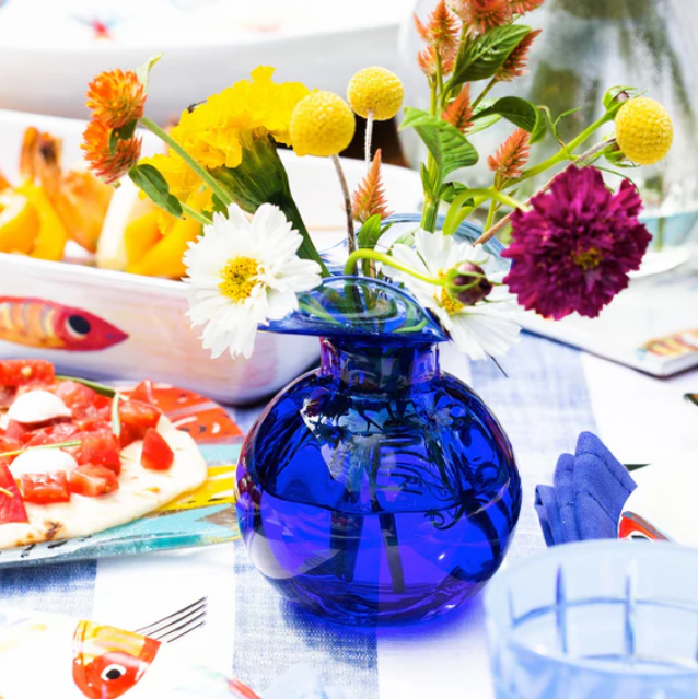 Vietri Hibiscus Glass Cobalt Bud Vase